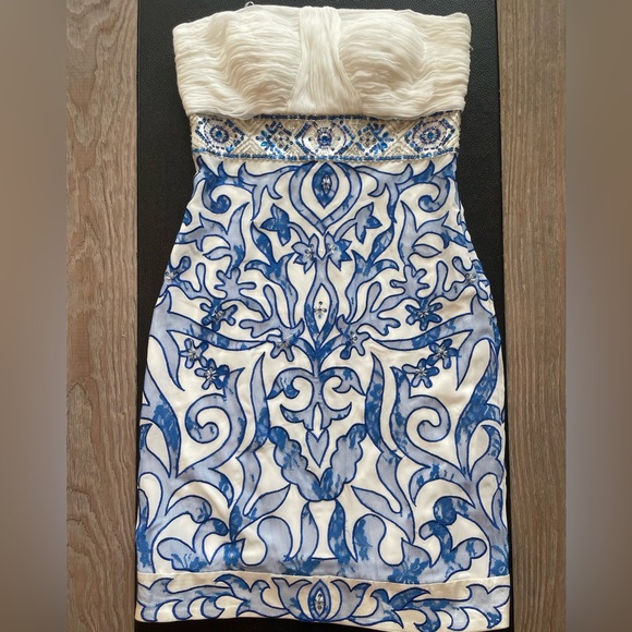 Sue Wong Walt Disney Signature Dress Strapless Ivory Blue Women's Size 4 - Picture 2 of 7